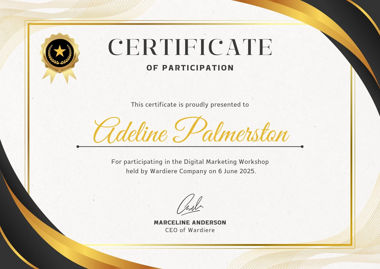 White Gold Certificate of Participation